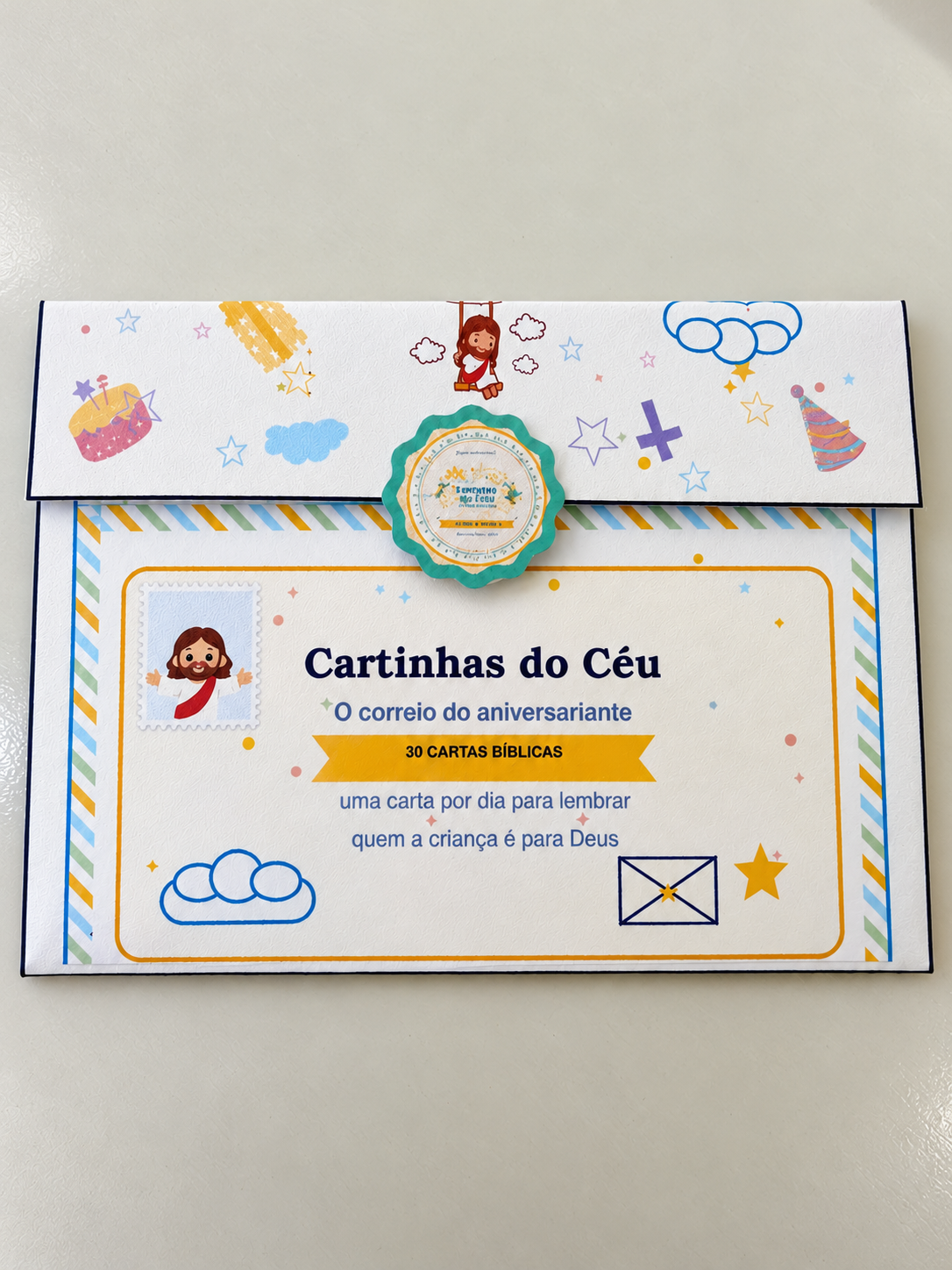 Pasta porta-cartas do Cartinhas do Céu com os envelopes